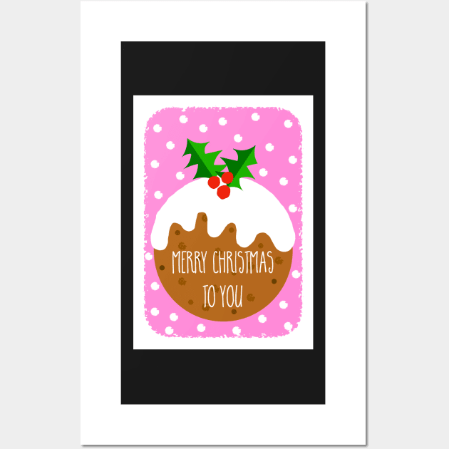 Christmas Pudding Festive Greeting ( pink version ) Wall Art by AdamRegester